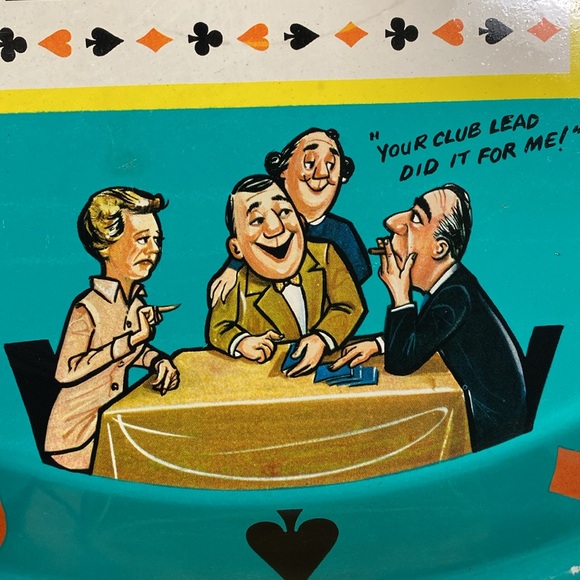 Vintage 60’s bridge blue cartoon metal card game tray - Picture 4 of 10